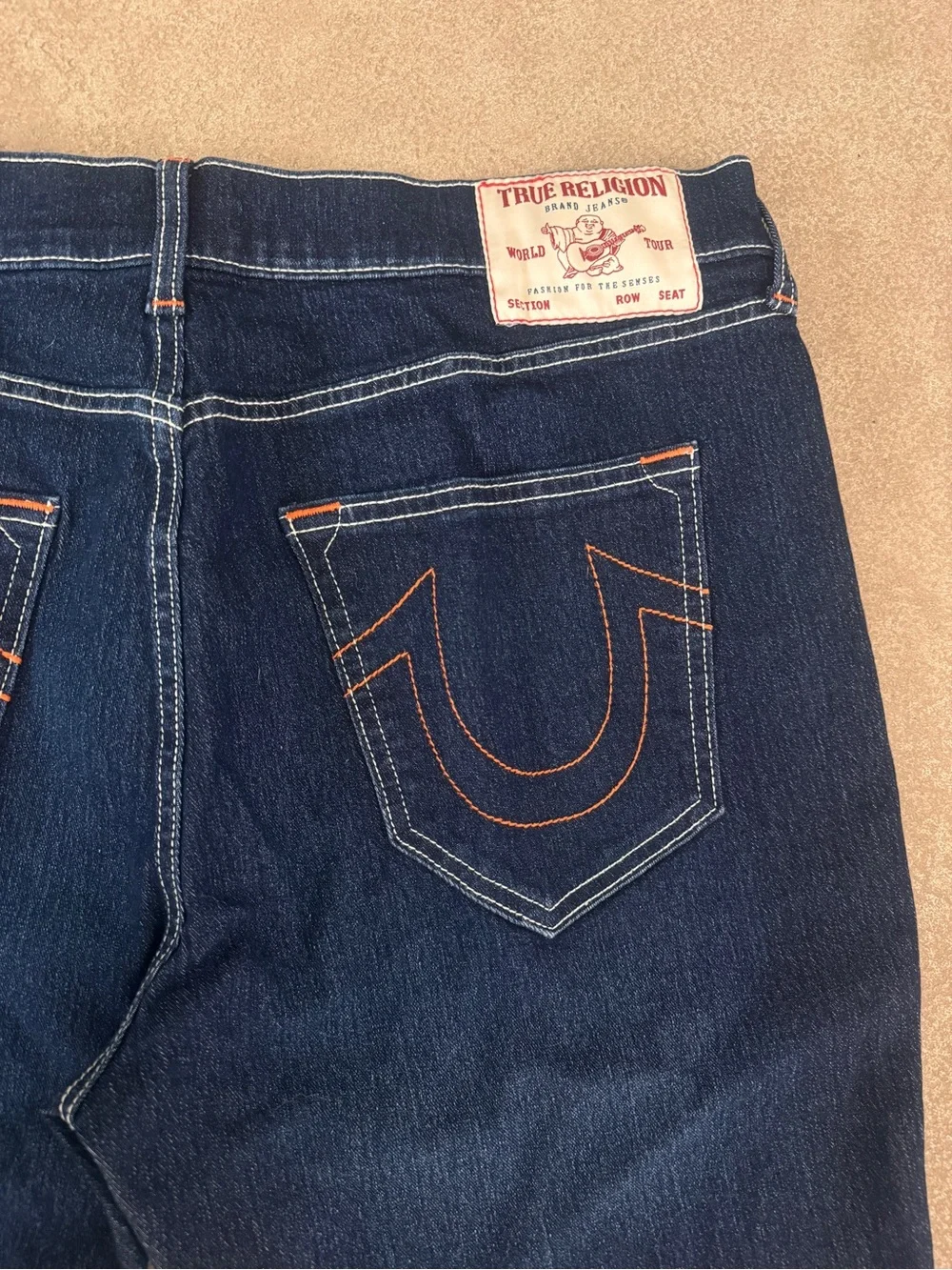 True Religion Ricky Denim Shorts Men's 36 Dark Wash Frayed Hem Relaxed Straight